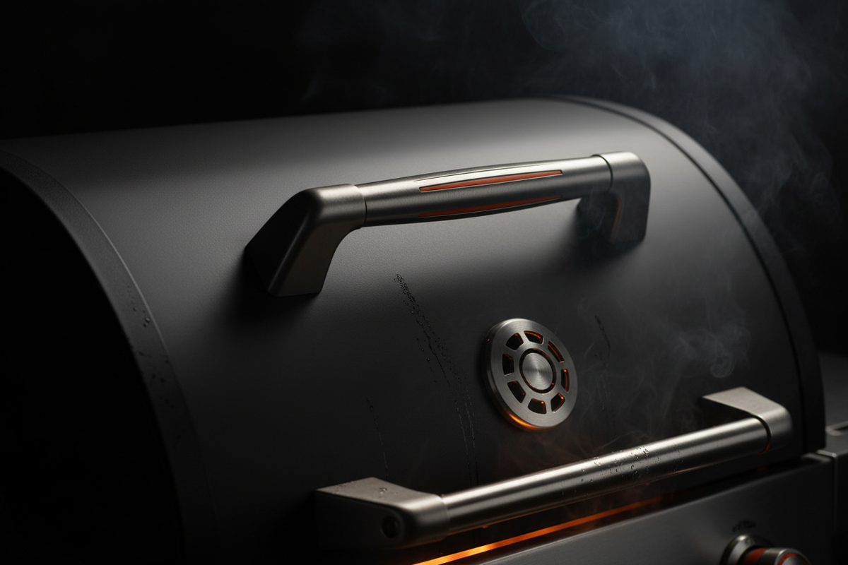Close-up closed premium outdoor grill